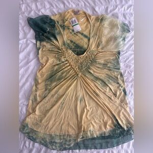 ONE WORLD Yellow and Green Tie-Dye Tunic